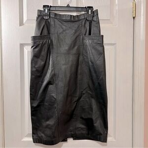 Black Leather Skirt Vintage 80s Avanti 14 Pencil Straight Pockets Lined Y2K